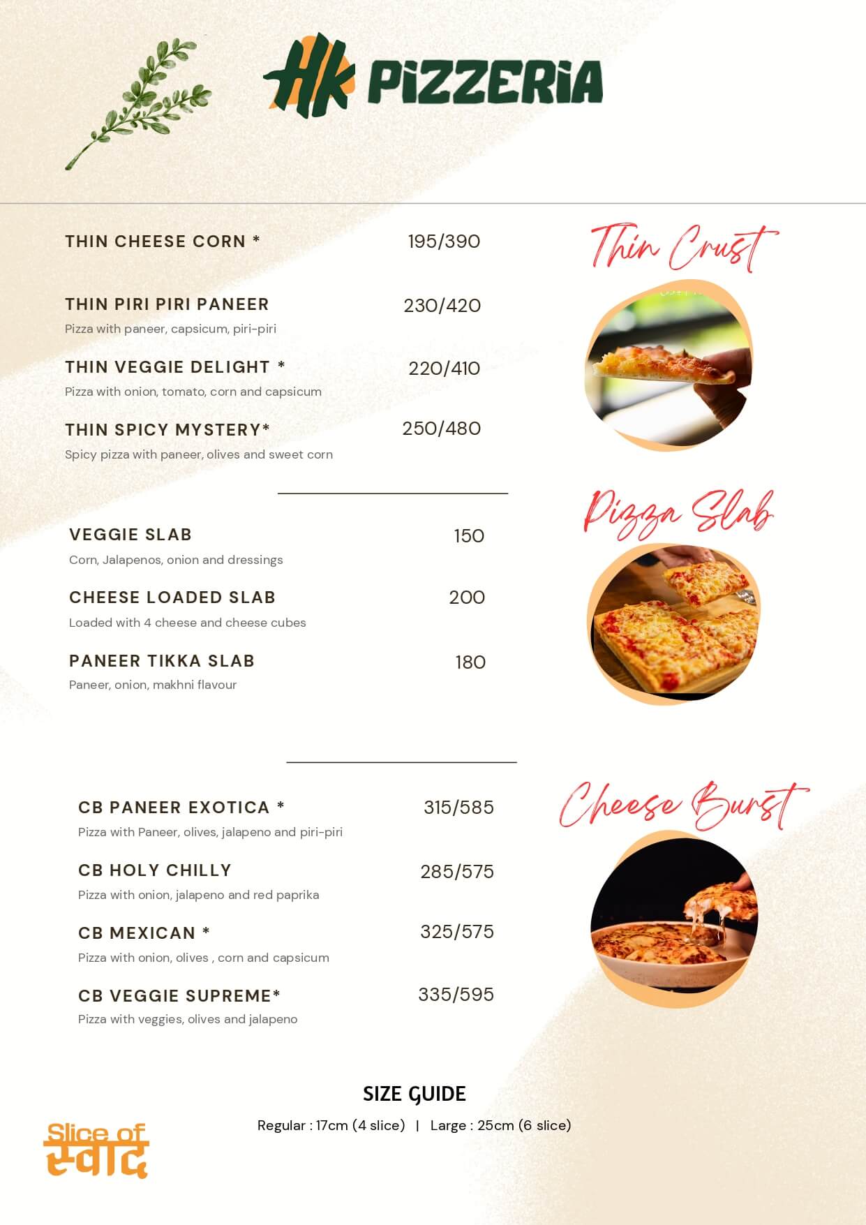 HK Pizzeria Menu — Thin Crust, Pizza Slab, Cheese Burst